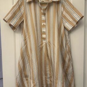 Anthropologie Tan and White Striped Dress